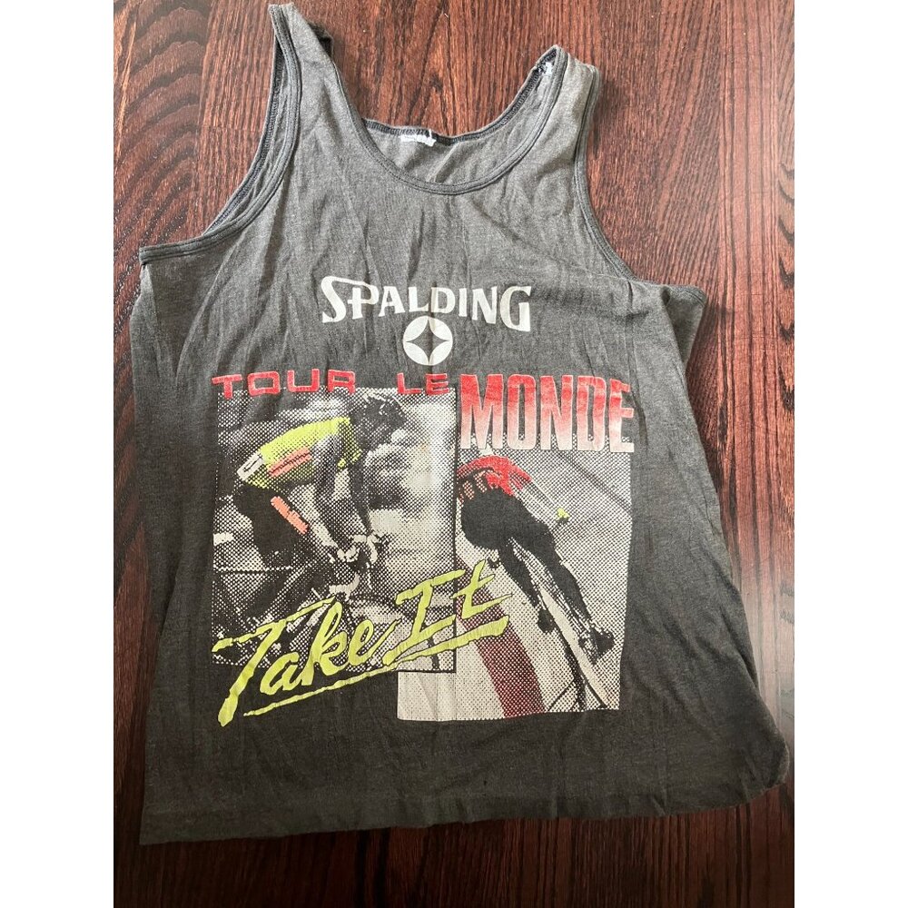 Spalding Men's Tour le Monde "Take It" Vintage Bike Racing Tank Top, Gray, Small